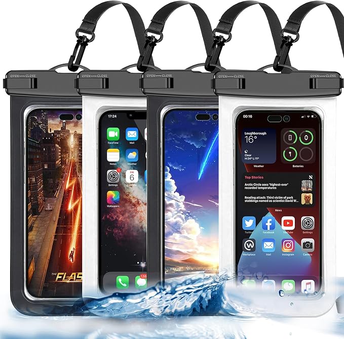 4 Pack Black White Universal Waterproof Phone Pouch, Large Phone Waterproof by Famoby
