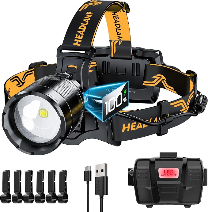 Bright Headlamp Adjustable Focus Motion Sensor Warning Light, 8 Modes 80 Hours by XILUO