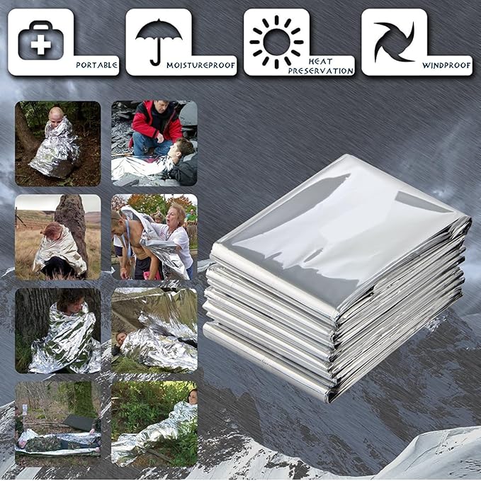 Emergency Foil Thermal Blanket, 210 x 160 cm, Aluminized Polyethylene Mylar - Image 2