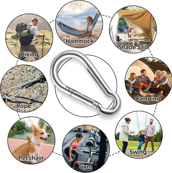 Locking Carabiner Clips, Stainless Steel Spring Snap Hook Locking Carabiner - Image 3