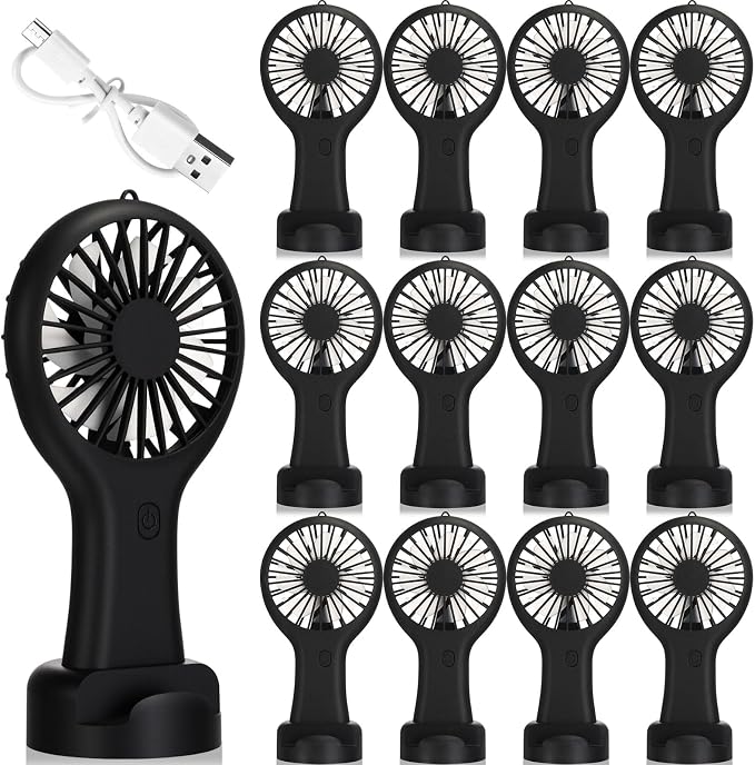Woanger 12 Pcs Mini Handheld Fan Bulk 3 Speed USB Electric Battery Operated by Woanger