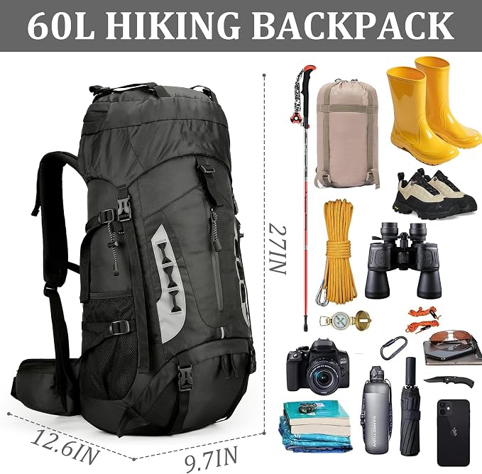 75L Hiking Backpack with Rain Cover Waterproof Camping Backpack Shoes Warehouse - Image 4