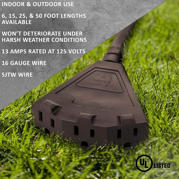 Holiday Lighting Outlet 25-Foot Brown Extension Cord, 3-Prong Indoor & Outdoor - Image 5
