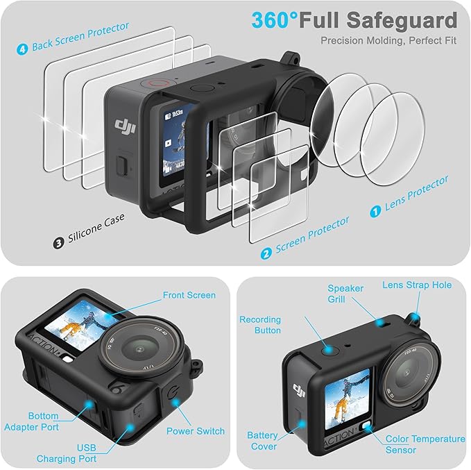 FiTSTILL Silicone Rubber Case+3Pack Tempered Glass Protector Compatible - Image 2