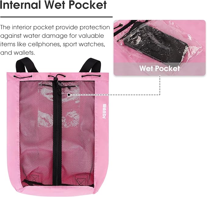WANDF Swim Bag Mesh Drawstring Backpack Beach Backpack - Image 3