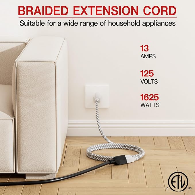 16/3 Braided Extension Cord 20 FT, Braided Extension Cord Flexible & Durable - Image 3
