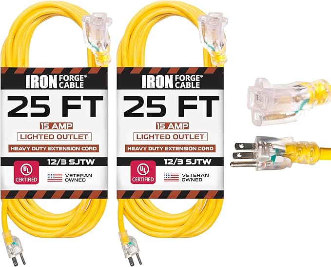 IRON FORGE CABLE 2 Pack of 25 Foot Outdoor Extension Cords by IronForgeCable