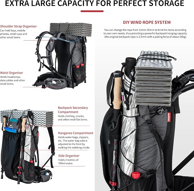 Naturehike 65L Rock Upgraded Internal Frame Hiking Backpack - Image 6