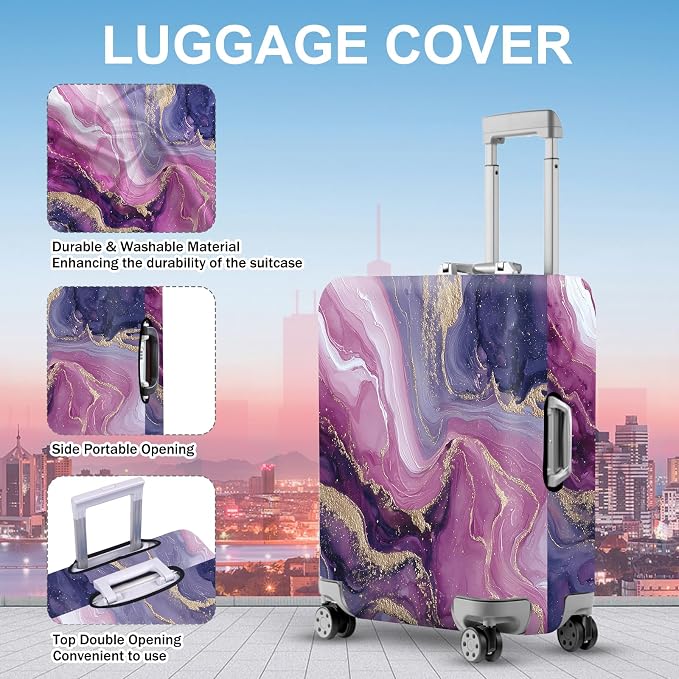 ANNA QUEEN Purple Marble Luggage Cover, Elegant Abstract Art Suitcase Protector - Image 3