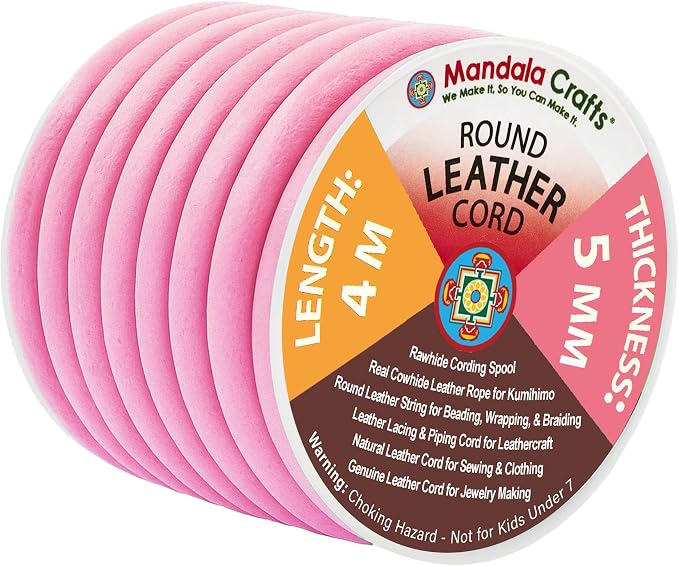 Mandala Crafts Round Genuine Pink Leather Cord by MandalaCrafts