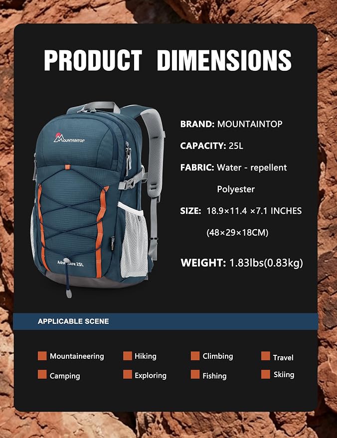 MOUNTAINTOP 25L Hiking Backpack, Lightweight Travel Backpack - Image 4