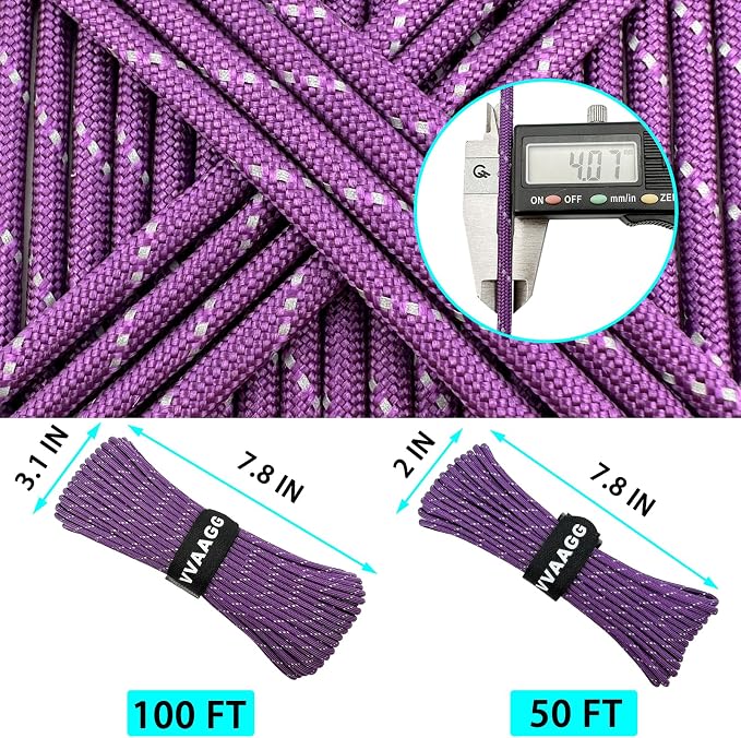 VVAAGG Reflective Paracord Rope 100FT, 7 Strand Nylon para Cord Lanyard Utility - Image 4
