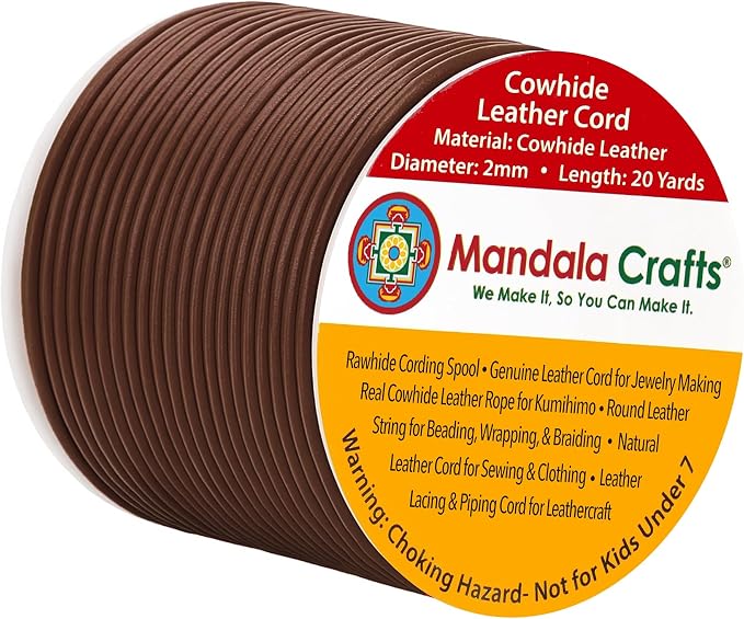Mandala Crafts Round Cowhide Genuine Brown Leather Cord by MandalaCrafts