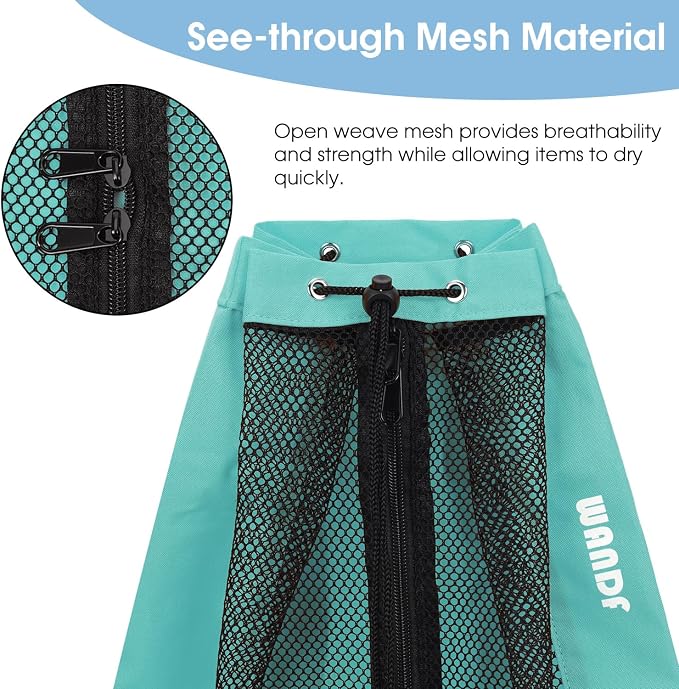 WANDF Swim Bag Mesh Drawstring Backpack Beach Backpack - Image 5