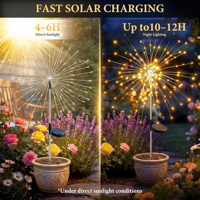 Solar Firework Lights, 10 Pack 120 LEDs 8 Lighting Modes Twinkle Solar Garden - Image 4