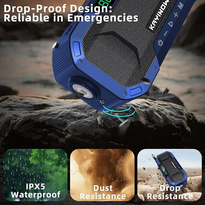 KAYINOW Emergency NOAA Weather Radio, Solar Hand Crank FM AM Radio - Image 5