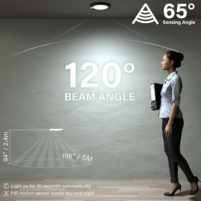 ZAGO LED 6" 120 Volts Closet Light Wired, PIR Motion Sensor Ceiling Disc Light - Image 2