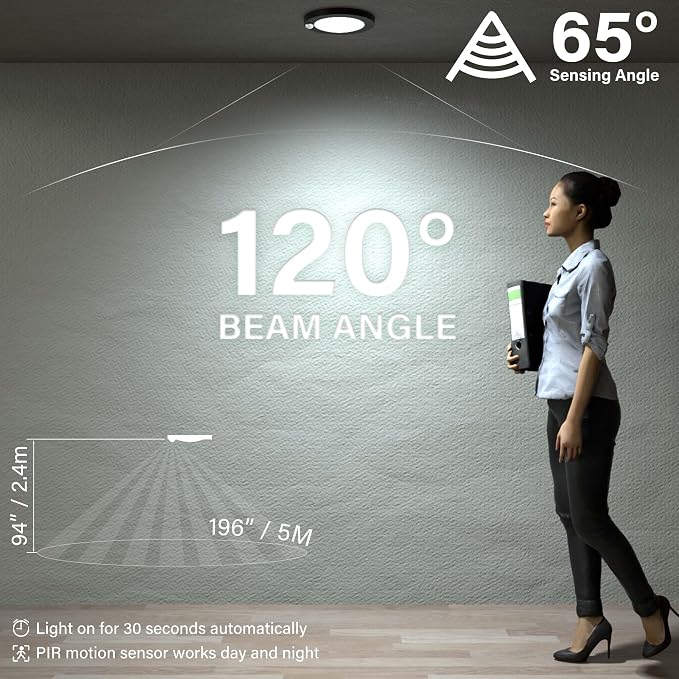 ZAGO LED 6" 120 Volts Closet Light Wired, PIR Motion Sensor Ceiling Disc Light - Image 2