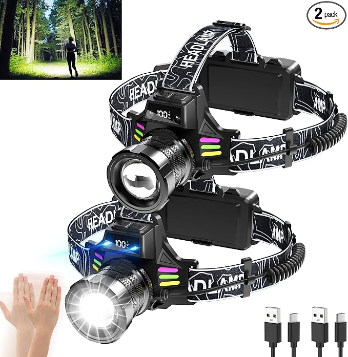 Rechargeable Headlamp 2 Pack, 3500 Lumens Bright Headlight by Senduzll
