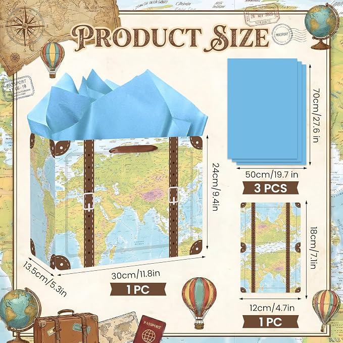 Vintage Suitcase Gift Bag Travel Birthday Wrapping Paper Bag - Image 6