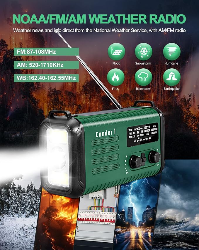 Emergency Crank Radio, 20000mAh / 74000mWh Solar Hand Crank Weather Radio - Image 2