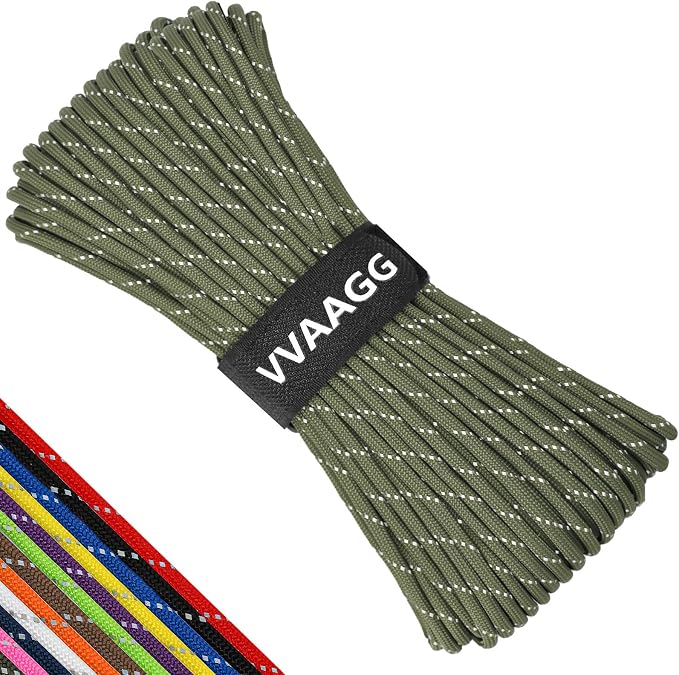 VVAAGG Reflective Paracord Rope 100FT, 7 Strand Nylon para Cord Lanyard Utility by ParacordSpecialist