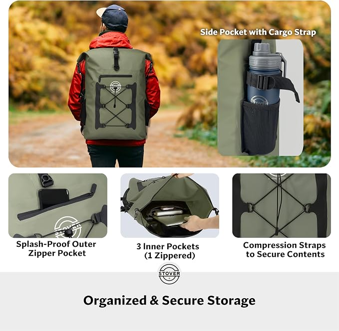STOVER 5/10/25/30/40/55L Waterproof Dry Bag- Roll-Top Backpack w/Phone Case- - Image 5