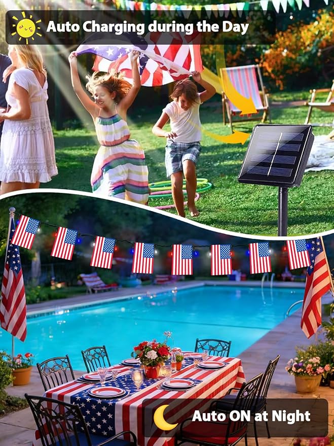 2 Pack 4th of July Decorations, Solar American Flag Lights Outdoor - Image 4