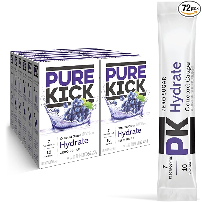 PURE KICK Hydration Singles to Go Drink Mix, Concord Grape, Includes 12 Boxes by PureKick