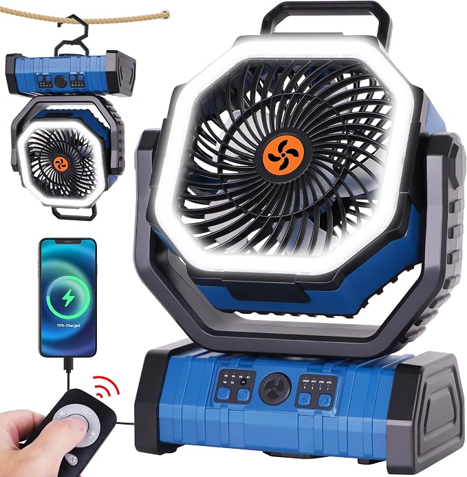 Portable Fan Battery Powered, 20000mAh Rechargeable Camping Fan Battery Operated by TDLOL