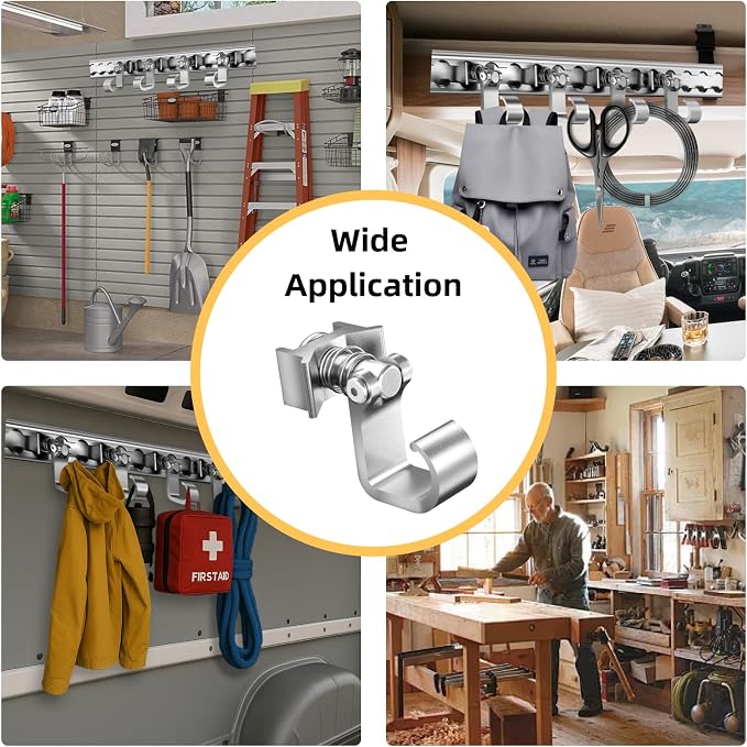 4 Pack L Track Hooks with Single Stud Fitting, Spring-Loaded Adjustable Gear - Image 5