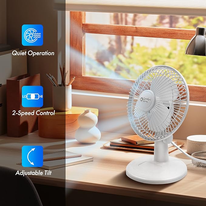 Comfort Zone CZ6D 6" Quiet Portable Indoor 2-Speed Desk Fan - Image 2