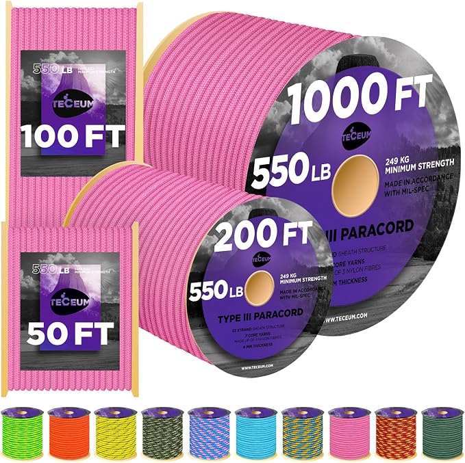 TECEUM 5/32" Paracord Rope 1000 – 1000ft / 200ft / 100ft / 50ft – Tactical by TECEUM