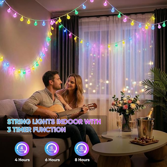 OMIKA Color Changing Indoor String Light USB Plug, 16.5ft 50 LEDs Crystal Globe - Image 7