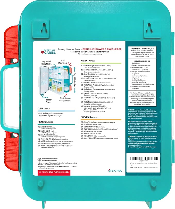 Be Smart Get Prepared First Aid Kit, 326 Piece, Exceeds OSHA and ANSI - Image 9