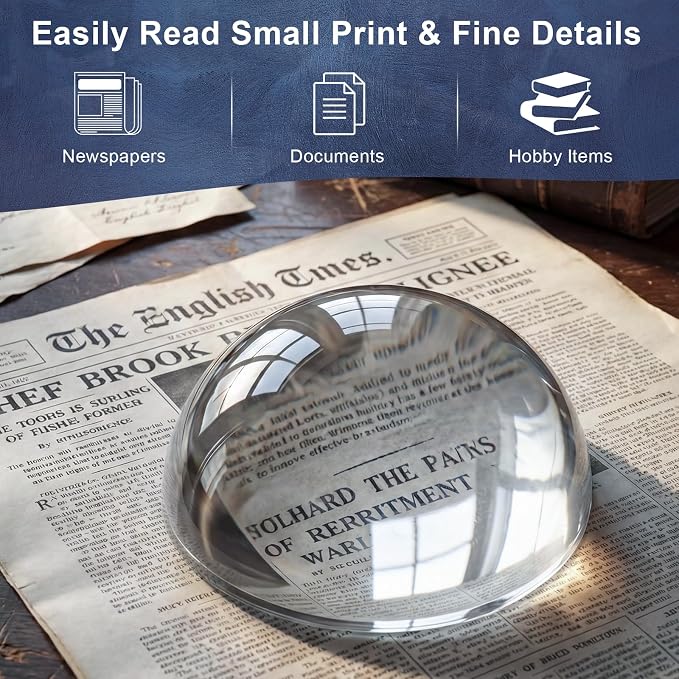 6X Crystal Dome Magnifier Paperweight, 3.8 Inch Large Dome Reading Magnifying - Image 3
