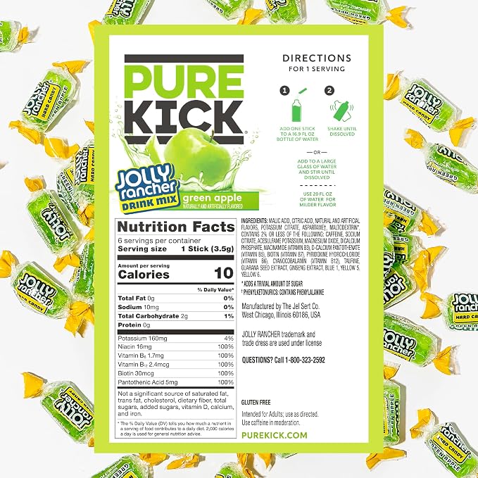 PURE KICK Energy Singles To Go Drink Mix, Jolly Rancher Green Apple, Includes - Image 2