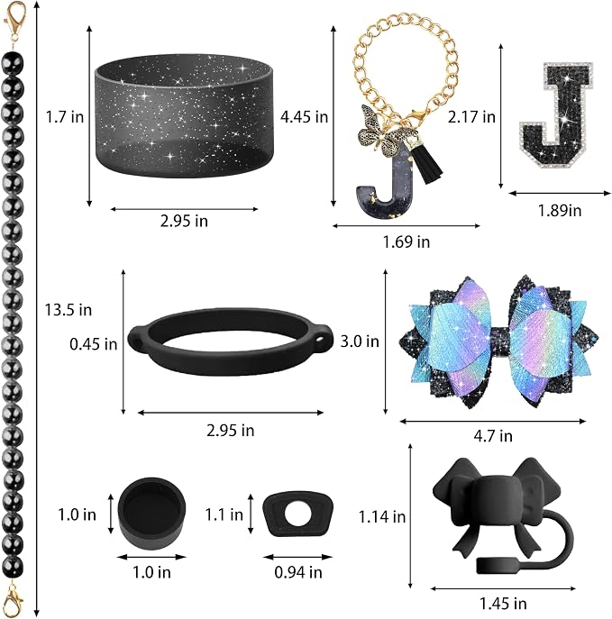 9PCS Black for Stanley Cup Accessories Set Bling Initials Bow Charms for - Image 3
