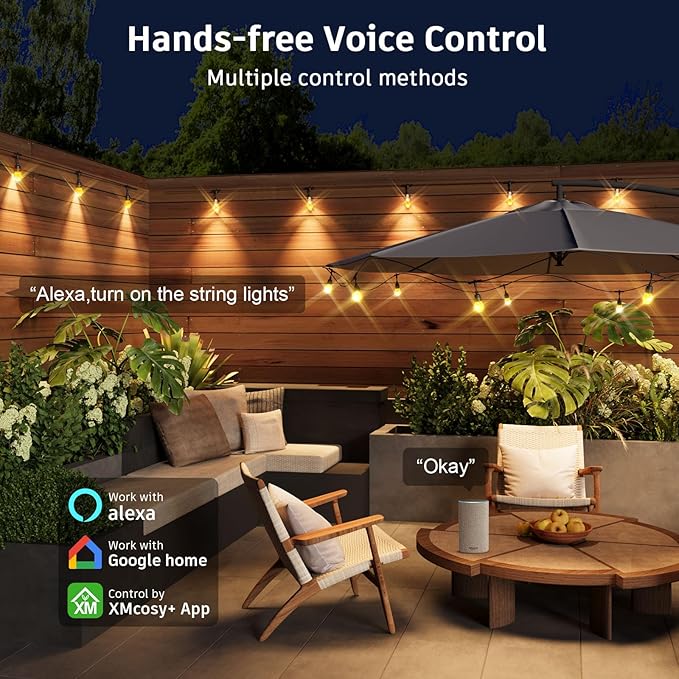 XMCOSY+ Smart Outdoor String Lights - 64ft RGBCWIC Patio Lights - Image 5
