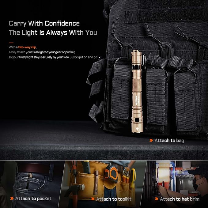 ACEBEAM TAC 2AA EDC Tactical Dual Modes Flashlight Rechargeable, 1470 High - Image 4