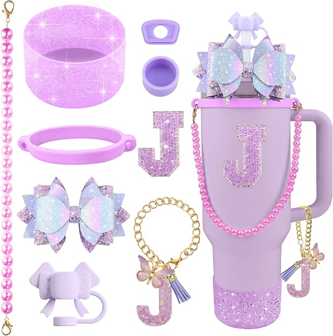 9PCS Purple for Stanley Cup Accessories Set Bling Initials Bow Charms for by Unknown