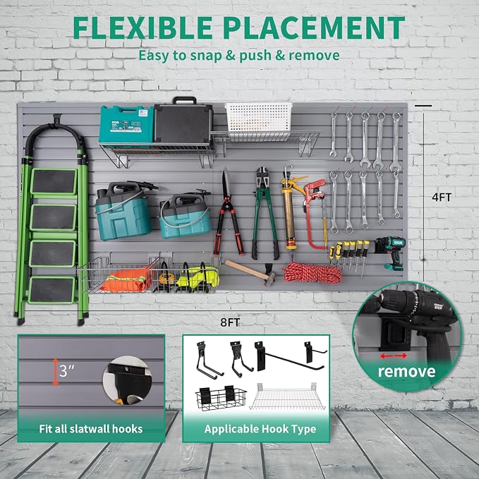 FRAYSCENT Slat Wall Paneling Garage Slat Wall Storage Systems Slatwall Panels - Image 7