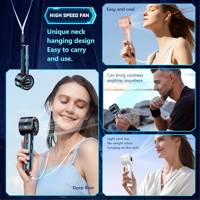 2pcs portable handheld fan personal fan portable neck fan small rechargeable - Image 7