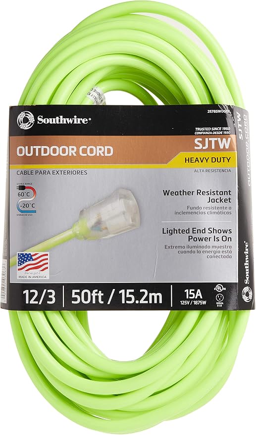 Southwire Heavy Duty Extension Cord, 12 Gauge, 3 Conductor, High Visibility - Image 2