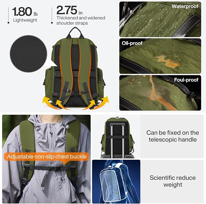mixi Travel Backpack for Women Men, 18 Inch Carry On Laptop Backpack Flight - Image 4