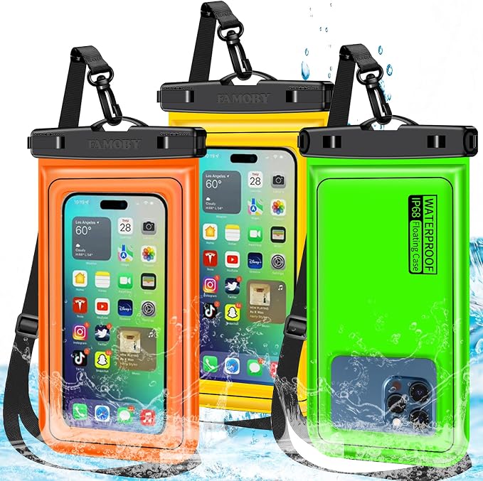 Floatable 3 Pack Multicolor Universal IP68 Floating Waterproof Phone Pouch by Famoby