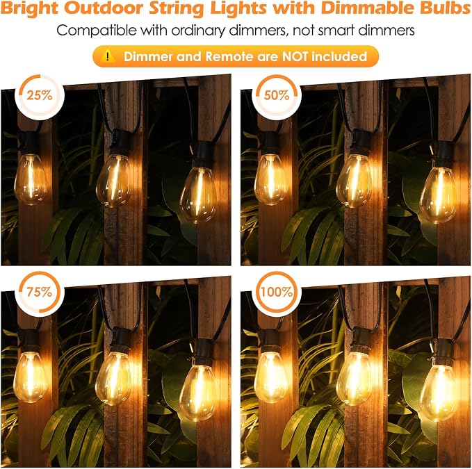 Larkvue 96FT LED Outdoor String Lights, Waterproof Patio Lights - Image 2