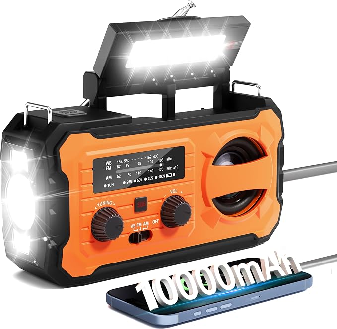 Hand Crank Emergency Radio, 10000mAh Weather Radio by Pristar
