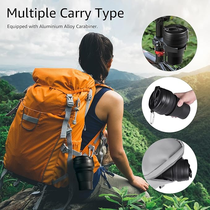 2PACK Collapsible Coffee Cup, 16 OZ 480ml Silicone Folding Camping Mug - Image 6