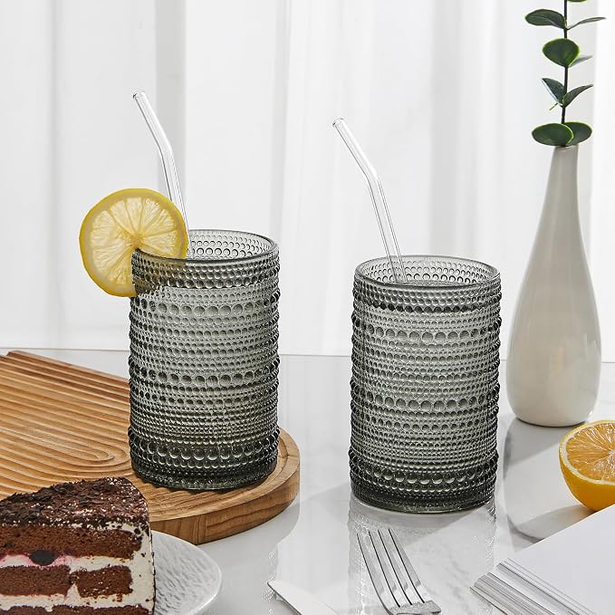 HomeVogue Hobnail Drinking Glasses Set of 12, 12oz & 15oz Vintage Glassware Set - Image 7